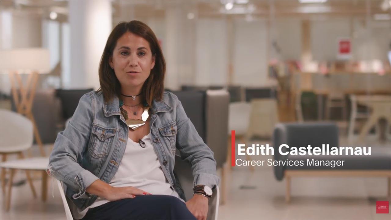 Edith Castellarnau, Career Services Manager, speaking in an interview setting at UPF Barcelona School of Management.