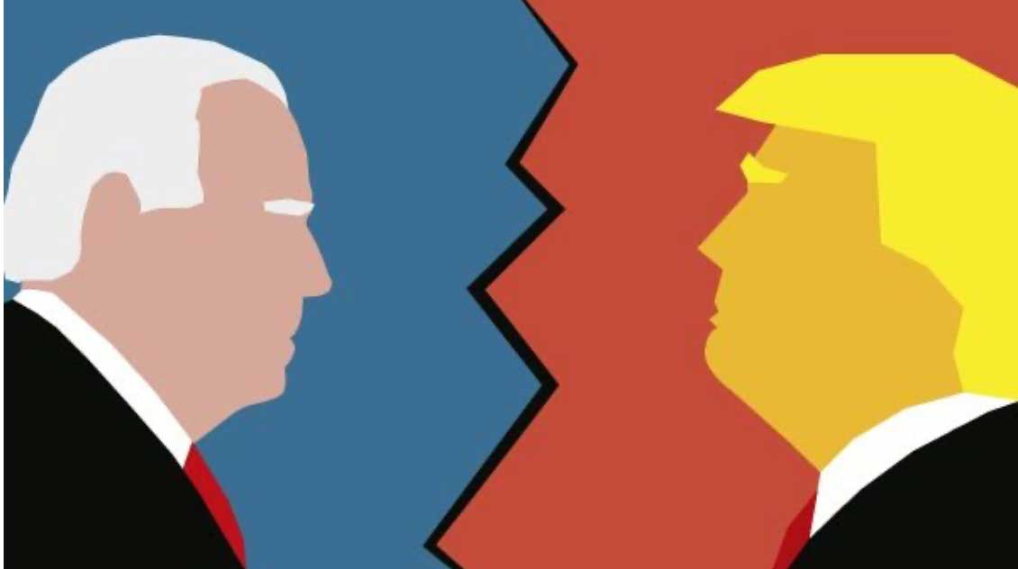 dibujo de trump y biden enfrentados